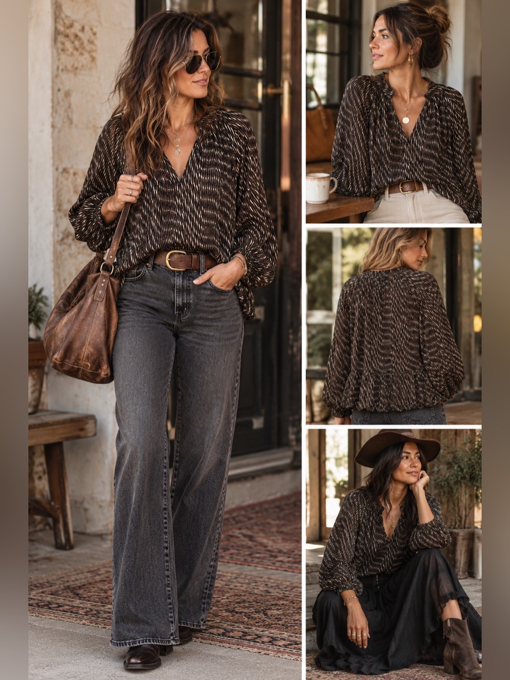 Banana Republic Long Sleeve Top 
 Brown Black Zebra Stripe